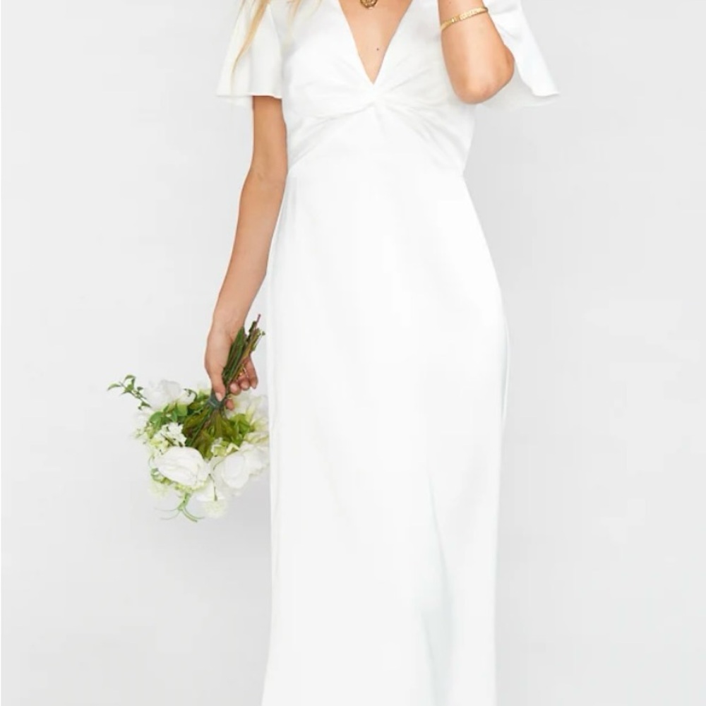 Show Me Your MuMu White V-Neck Flutter Sleeve Wedding Dress